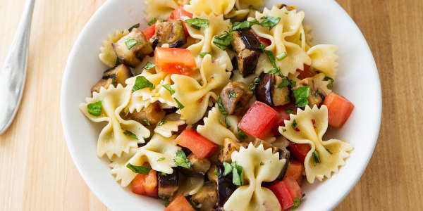Pasta Salad with Eggplant, Tomatoes and Basil