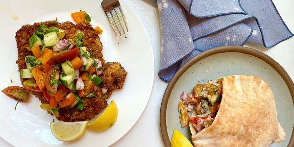 Za'atar Chicken Schnitzel with Israeli Salad