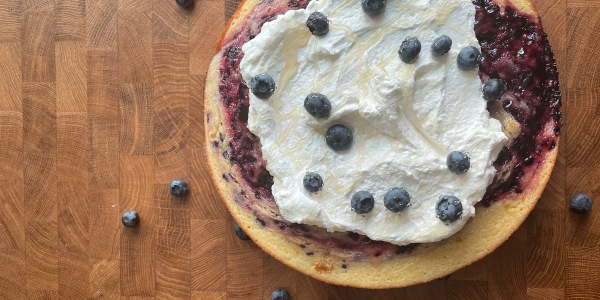 Blueberry Cornbread with Whipped Cream and Honey