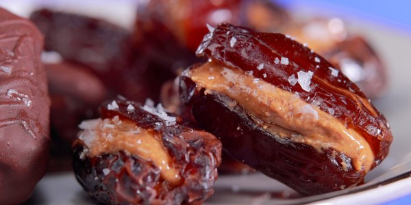 Dates stuffed with almond butter and sea salt