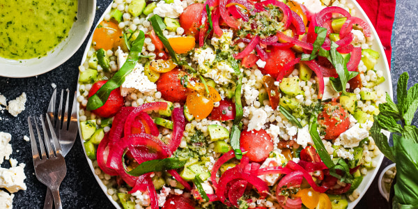 Pearl Couscous Watermelon Salad with Herb Vinaigrette