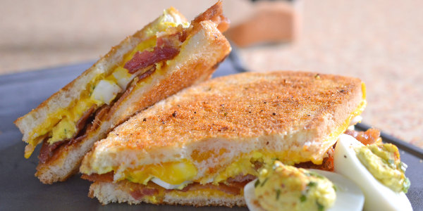 Grilled Cheese with Stuffed Eggs and Bacon