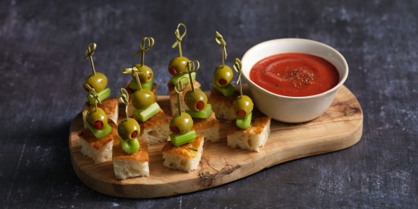 Bloody Mary Dip with Focaccia Skewers