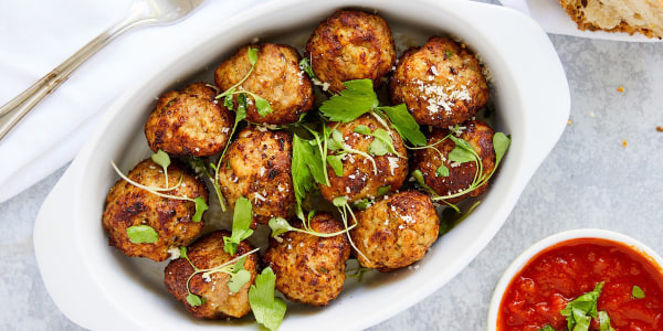 Fried turkey and whole grain meatballs