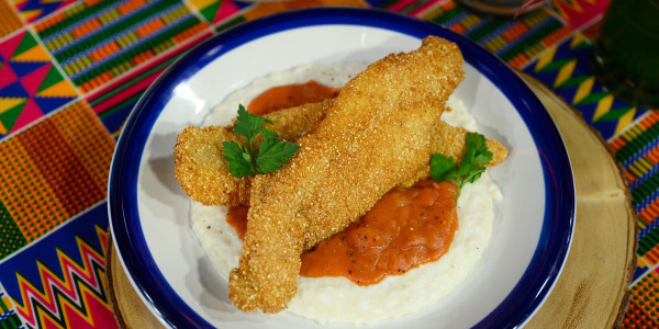 Fried Catfish with Creamy Grits and Tomato Gravy