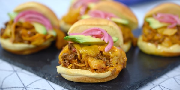 Frito-Chili Sloppy Joes with Pickled Onions