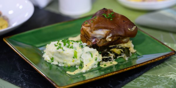 Smoked Ham Hock with Champ and Braised Cabbage