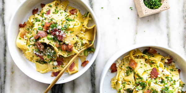 Pappardelle 'Carbonara' with Asparagus and Herbs