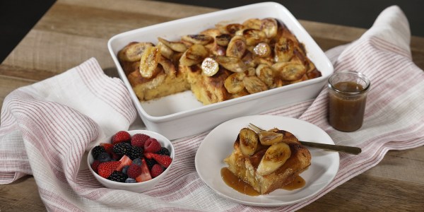 Baked French Toast with Bananas Foster Sauce