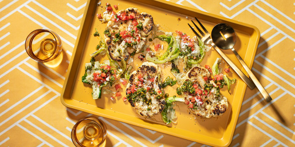  Spice-Rubbed Cauliflower Steaks with Pistachio and Coriander Gremolata