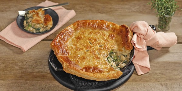 One-Pan Chicken Pot Pie with Peas, Fennel and Kale