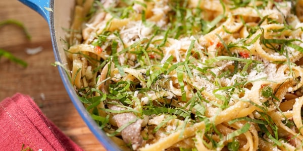 Spring Pasta with Mushrooms, Chiles and Peas