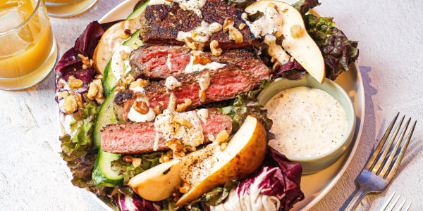 Grilled Steak Salad with Roasted Garlic and Blue Cheese Dressing