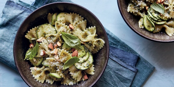 Farfalle with Almond-Basil Pesto and Zucchini