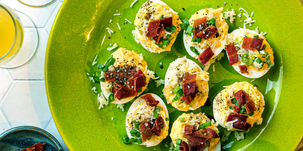 Spicy Bacon-Cheddar Deviled Eggs