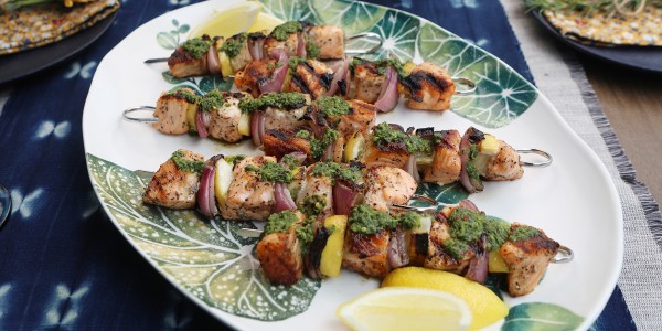 Salmon Kebabs with Herb Sauce