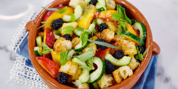 Peach and Blackberry Bread Salad