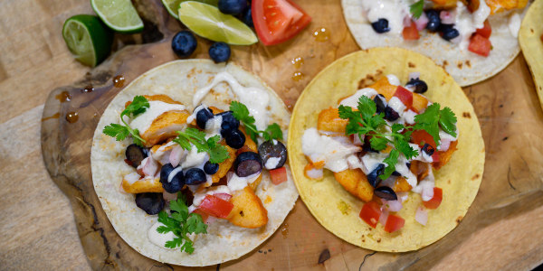 Fish Tacos with Tomato-Blueberry Salsa