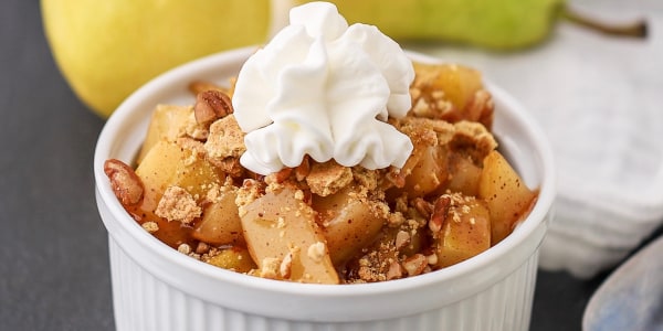 One serving pear cobbler