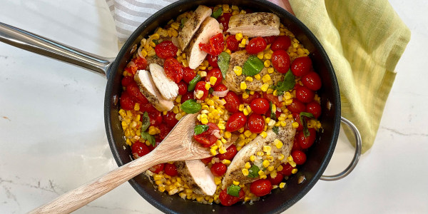 Skillet Chicken with Creamy Corn and Tomatoes