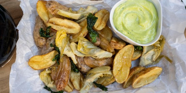Crispy Potatoes and Artichokes with Parsley Aioli
