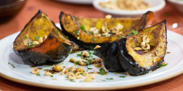 Roasted Acorn Squash with Fall Spices and Toasted Hazelnuts