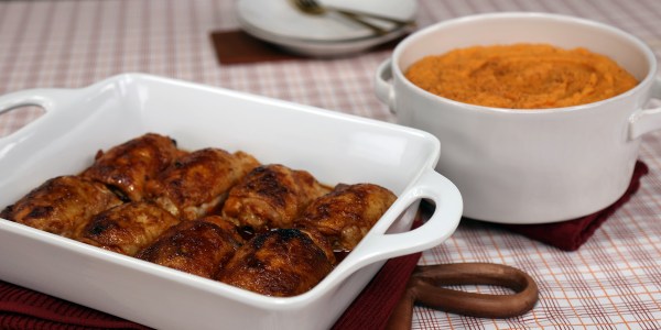 Spicy Baked Chicken Thighs with Mashed Sweet Potatoes