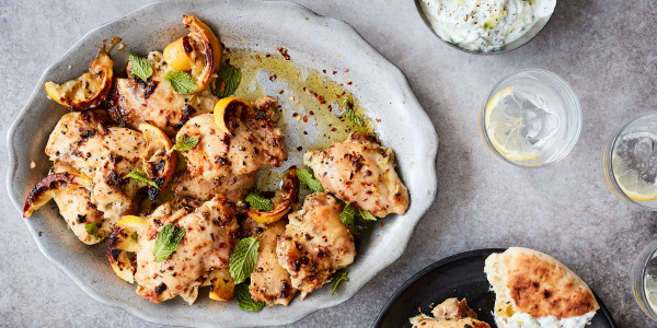 Roasted Chicken Thighs with Garlicky Cucumber Yogurt