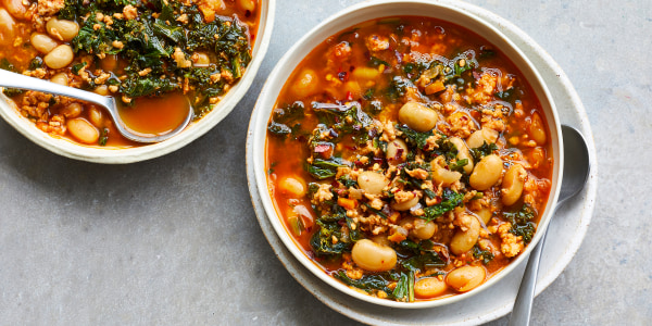 Spicy White Bean Soup with Greens and Turkey