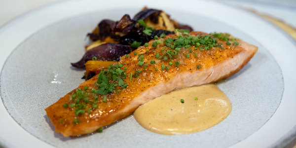 Seared Salmon with Creole-Roasted Root Vegetables