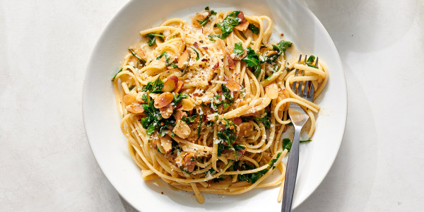 Lemon Pasta with Brown Butter, Almonds and Arugula