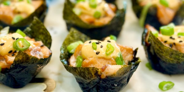 Baked Salmon Sushi Cups with Spicy Mayo