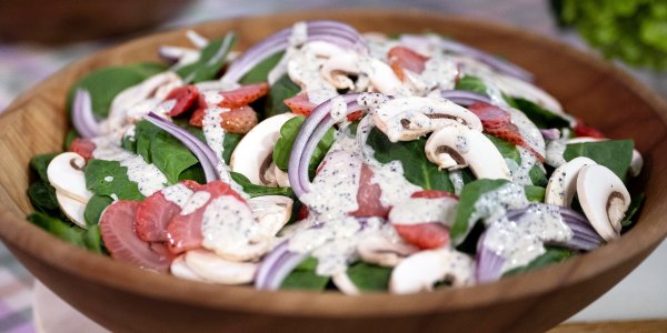 Spinach Salad with Pickled Strawberries and Poppy Dressing