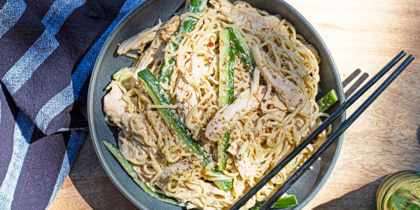 Chilled Sesame-Honey Ramen with Chicken and Cucumbers