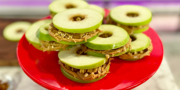 Apple, Peanut Butter and Granola Sandwiches