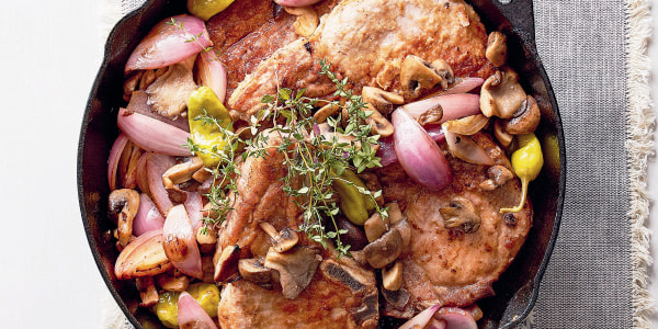Pork Chops with Mushrooms and Pickled Pepperoncini