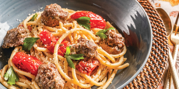 Pasta with Rustic Oven Meatballs