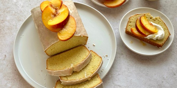 Bourbon Pound Cake with Macerated Peaches