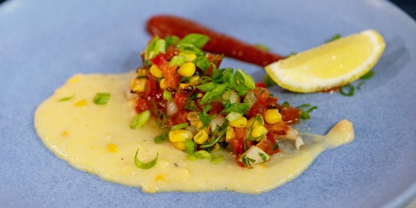 Marcus Samuelsson's Barbecue Snapper with Sweet Corn Grits and Tomato Salad