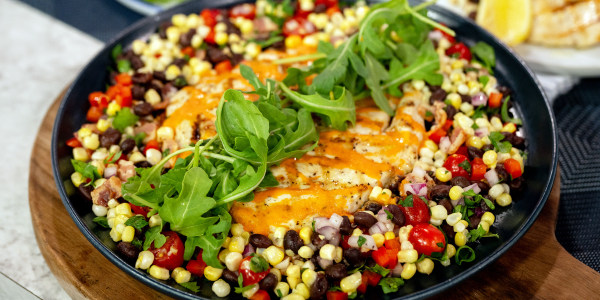 Daniel Boulud's Grilled Chicken Paillard with Corn Salad and Pepper Coulis