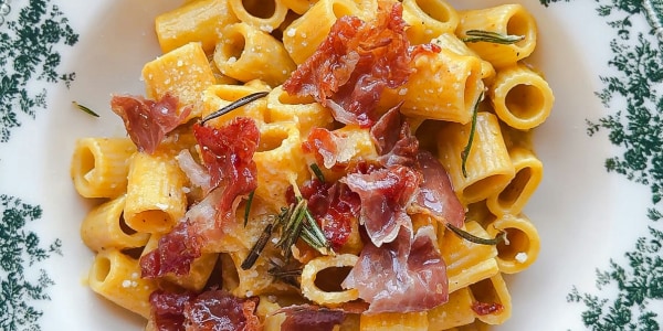Pumpkin Rigatoni with Crispy Prosciutto