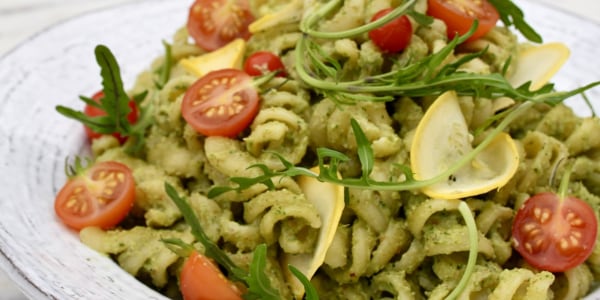 Creamy Avocado Pesto Pasta with Summer Vegetables