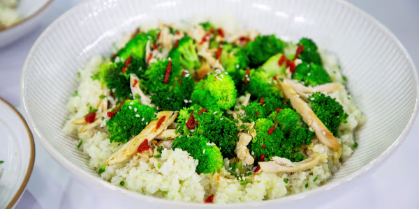 Coconut Cauliflower Rice with Coconut Chicken and Broccoli