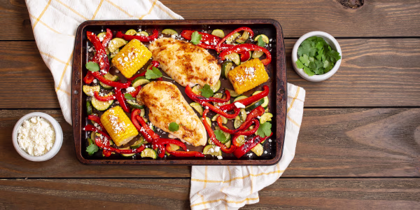 Sheet-Pan Honey-Chile Chicken with Corn, Zucchini and Peppers