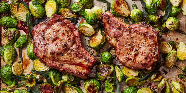Cumin-Roasted Pork Chops and Brussels Sprouts