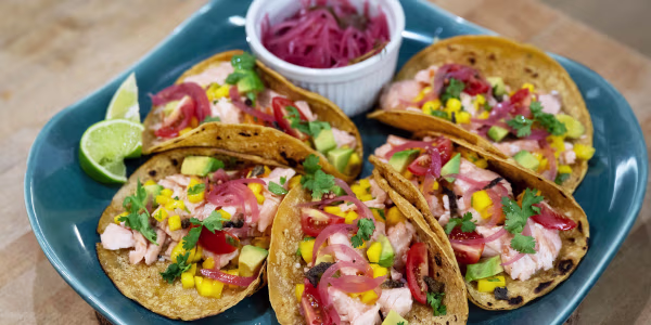 Crispy Salmon and Spicy Mango Salsa Tacos
