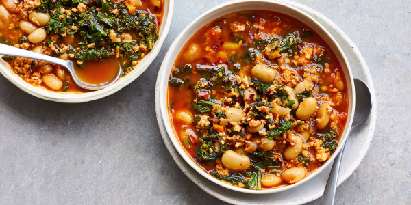 Spicy White Bean Soup with Greens and Turkey