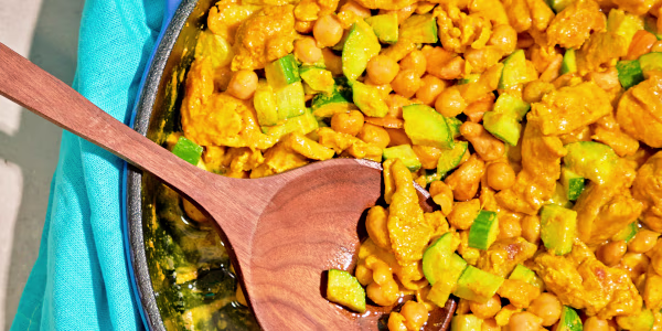 Turmeric-Yogurt Chicken with Cashews and Cucumber