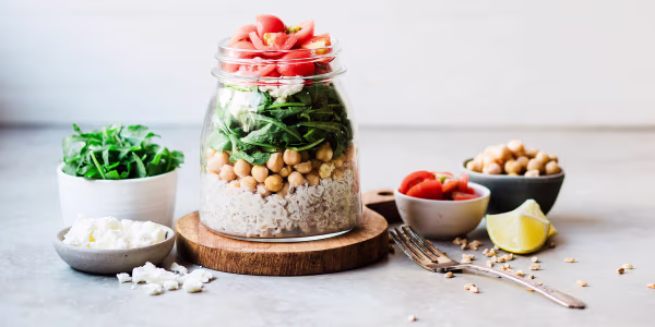 Mason Jar Farro Salad with Tahini Dressing