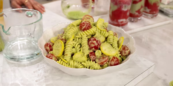Creamy Avocado Pesto Pasta with Summer Vegetables